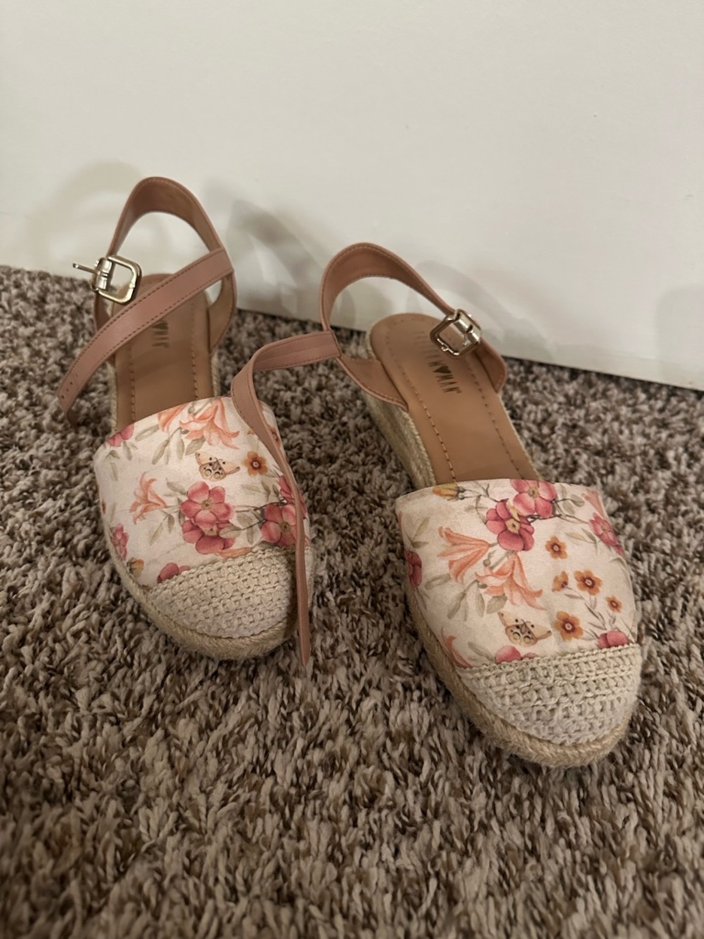 Floral Espadrille Wedge Sandals - Pink Multi